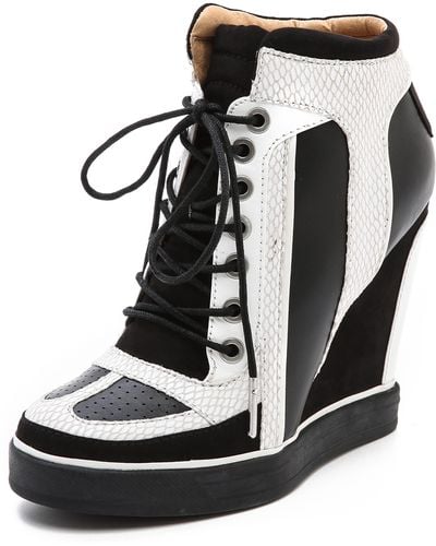 L.A.M.B. Summer Lace Up Wedge Sneakers - Black