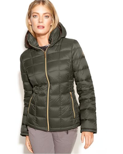 Michael Kors Michael Hooded Quilted Down Packable Puffer Coat - Green