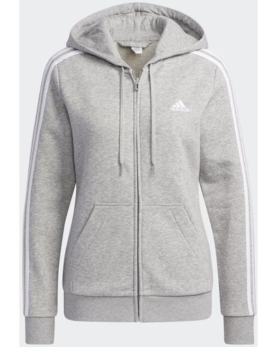 adidas Sportswear Essentials Fleece 3-Streifen Kapuzenjacke - Grau