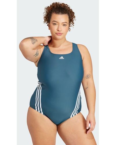 adidas 3-Streifen Badeanzug – Große Größen - Blau