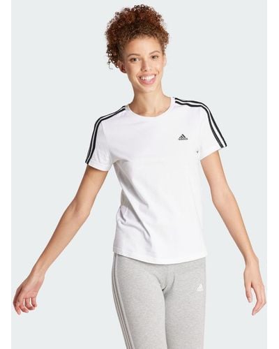 adidas T-shirt LOUNGEWEAR Essentials Slim 3-Stripes - Bianco
