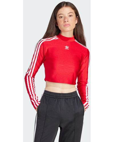 adidas T-shirt Cropped manches longues 3 bandes - Rouge