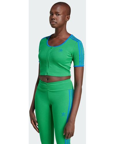 adidas Originals Rib Short Sleeve Full-Zip Long-Sleeve Top - Verde