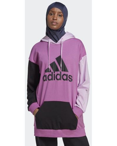 adidas Essentials Colorblock Logo Oversized Hoodie - Lila