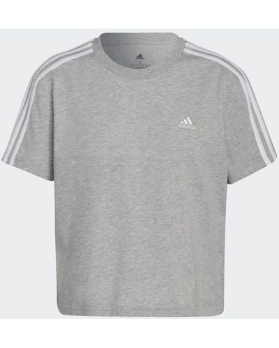 adidas T-shirt Essentials Loose 3-Stripes Cropped - Grigio