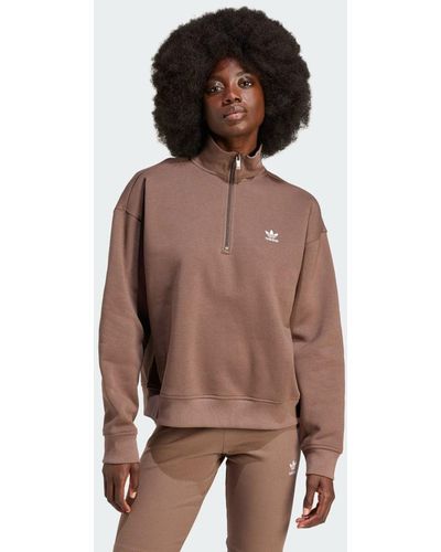 adidas Originals Essentials Sweatshirt Met Halflange Rits - Bruin
