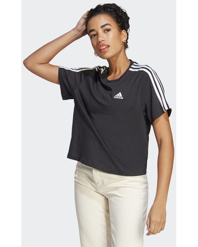 adidas Essentials 3-stripes Single Jersey Crop Top - Black