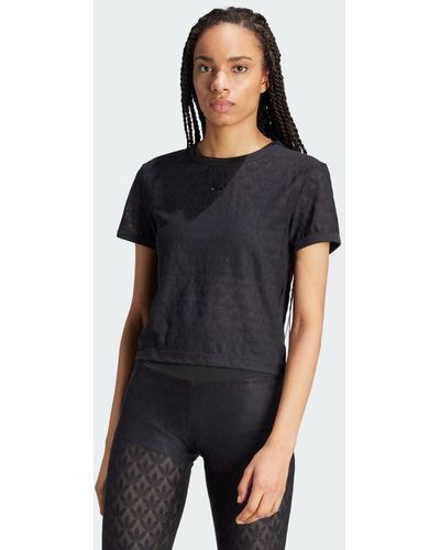 adidas Fashion Monogram Lace Cropped T-Shirt - Nero