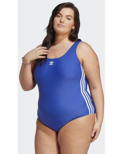 adidas Adicolor 3-Streifen Badeanzug – Große Größen - Blau