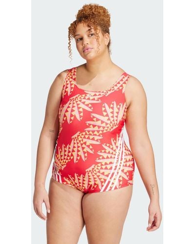 adidas Costume da bagno FARM Rio 3-Stripes CLX (Curvy) - Rosso