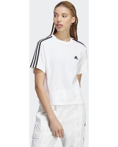 adidas Essentials 3-Streifen Single Jersey Crop-Top - Weiß