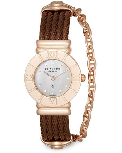 Charriol St. Tropez Mother-Of-Pearl Stainless Steel & Rose Goldtone Watch/Brown - Pink