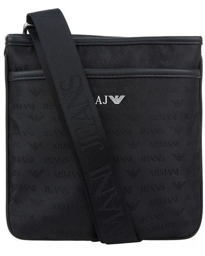 Armani Jeans Logo Print Stash Messenger Bag - Black
