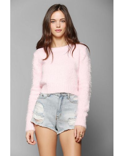 Glamorous Fuzzy Cropped Sweater - Pink