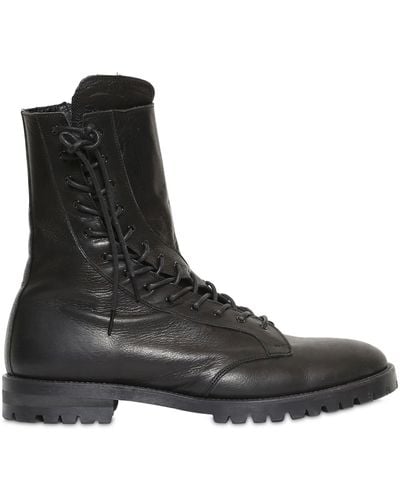 Yohji Yamamoto Twisted Lace-up Leather Cropped Boots - Black