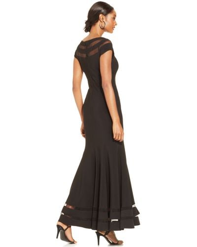 JS Collections Illusion Panel Mermaid Gown - Black