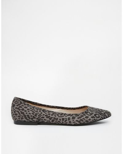 Oasis Leopard Print Point Flat Shoes - Grey