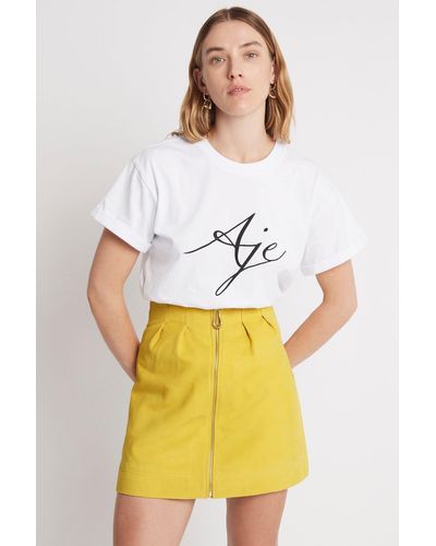 Aje. Camille Leather Tulip Mini Skirt - Yellow