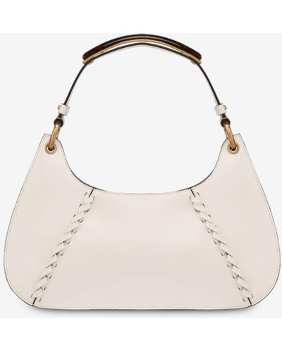 Alberta Ferretti Hobo Bag Small In Vitello Handle Gem - Bianco