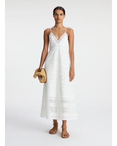 A.L.C. Josie Embroidered Linen Midi Dress - White