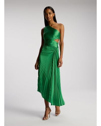 A.L.C. Dahlia Satin Pleated Dress - Green