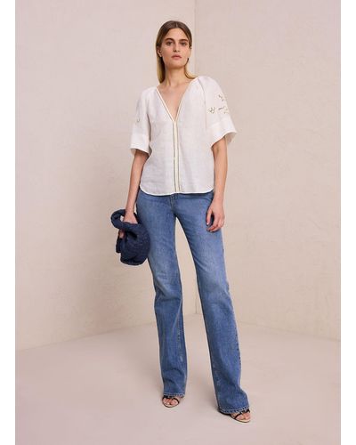 A.L.C. Raye Embroidered Linen Top - Blue