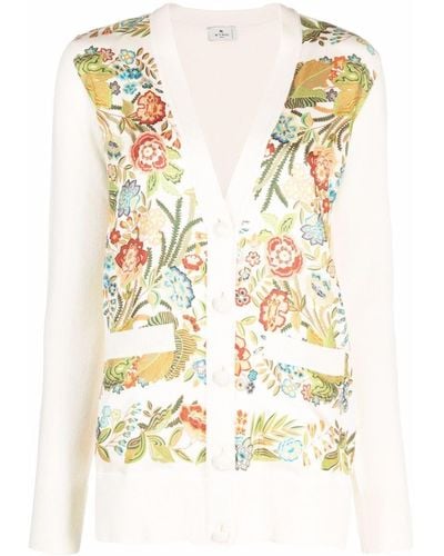 Etro Floral Pattern Silk Panel Cardigan - Natural