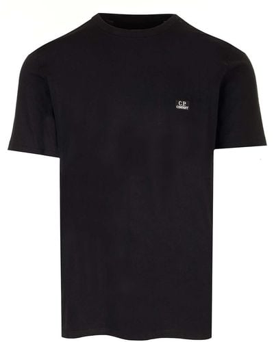 C.P. Company White T-shirt With Logo Patch - Black