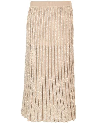 Brunello Cucinelli Pleated Midi Skirt - Natural