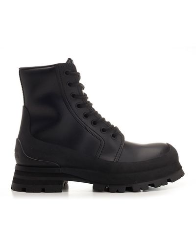 Alexander McQueen Leather Combat Boot - Black