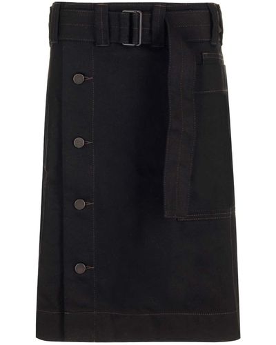 Lemaire Midi Skirt With Belt And Buttons - Black
