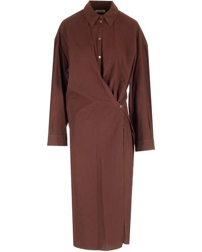 Lemaire Straight Collar Twisted Dress Cocoa Bean - Red