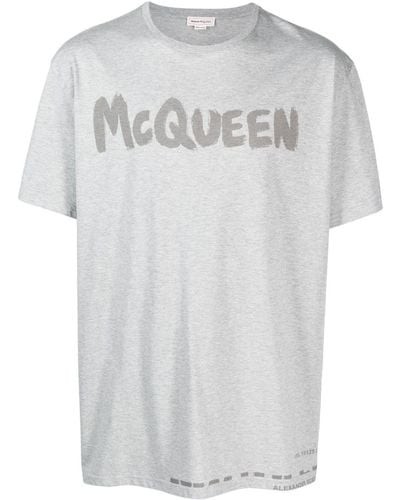 Alexander McQueen Grey T-shirt With Graffiti Logo