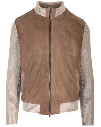 Al Duca d'Aosta Jacket In Suede And Wool - Brown