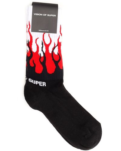 Vision Of Super Socks With Double Flames - Red