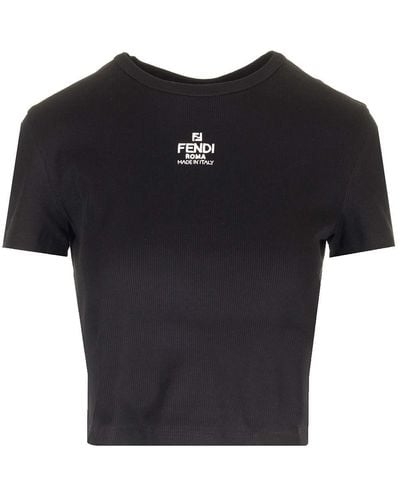 Fendi Logo Cotton T-shirt - Black