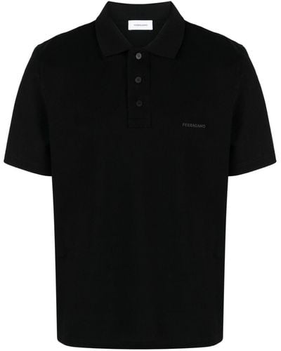 Ferragamo Pique Polo Shirt With Logo - Black