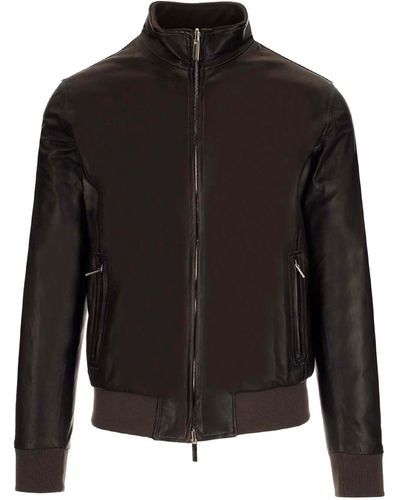 Al Duca d'Aosta Padded Leather Jacket - Black