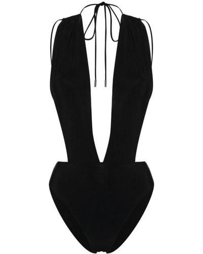 Saint Laurent V-neck Open-back Swimsuit - Black