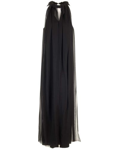 Del Core Silk Chiffon Long Dress - Black