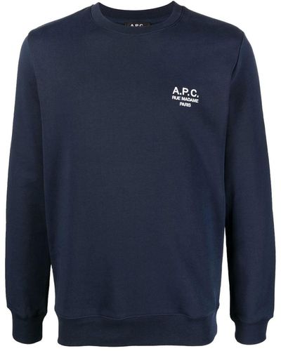 A.P.C. Ryder Logo-print Organic Cotton Sweatshirt - Blue