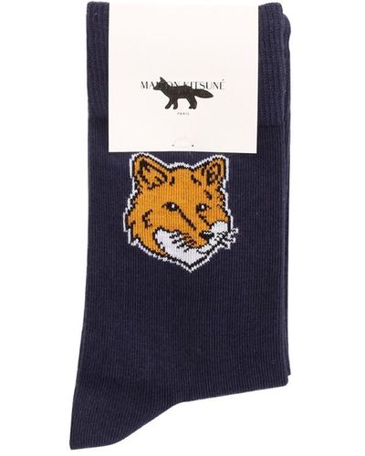 Maison Kitsuné Blue Socks With Fox