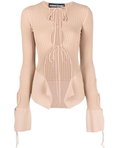 ANDREADAMO Cut Out Ribbed Cardigan - Pink