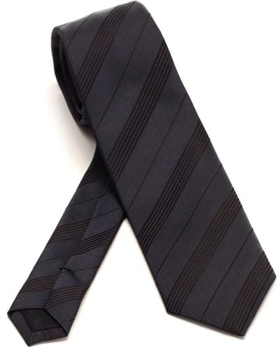 Saint Laurent Striped Tie In Silk Faille - Blue