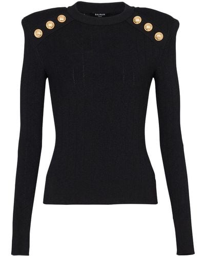 Balmain Fine Knit Top With 6 Buttons - Black
