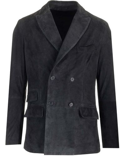 Al Duca d'Aosta Suede Leather Double-breasted Jacket - Black