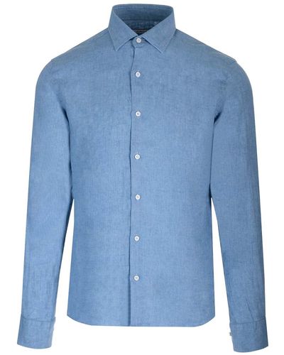 Al Duca d'Aosta Washed Linen Slim Fit Shirt - Blue