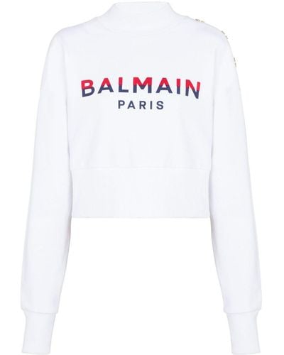 Balmain Cropped Sweatshirt With Logo - White