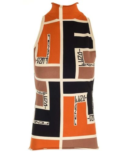 Fendi Fitted Top With Ff Puzzle Motif - Orange