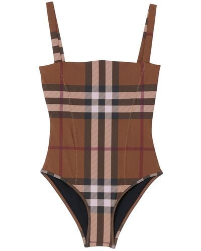 Burberry Check Swimsuit - Brown